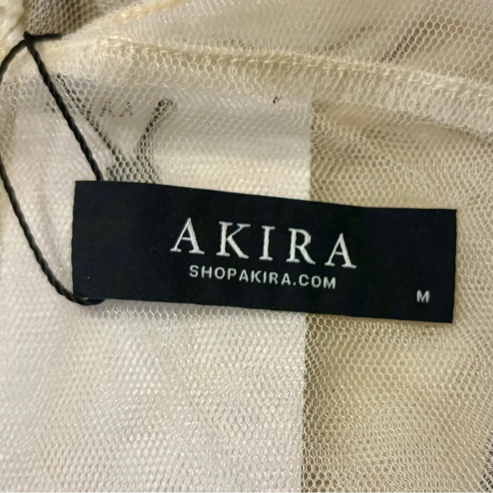 AKIRA Lola Swirl Cream One Shoulder Sheer Asymmetrical Top M - Picture 2 of 6